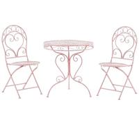 Set di Tavolo e 2 Sedie in Metallo Rosa da Giardino o Balcone Stile Retró
