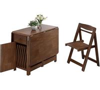 Set di tavolo e sedie pieghevoli, in legno massello, allungabile, con ruote e cassetto, salvaspazio, per sala da pranzo e cucina