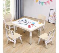 Set di tavolo e sedie regolabili per bambini dai 3 agli 8 anni, 80 x 60 cm, facile da pulire, soddisfa gli standard ASTM/CPSC per asili nido, scuola materna e sala giochi (naturale, 4 sedie)