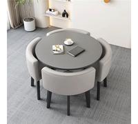 Set di tavolo e sedie, tavolo rotondo da pranzo con schienale morbido, traspirante, stile moderno, tavolo da conferenza e 4 sedie, tavolo e sedie salvaspazio (grigio rotondo grigio chiaro)