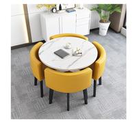 Set di tavolo rotondo da ricevimento giallo con tavolino salvaspazio e sedie per 4 persone, ideale per riunioni e salotti, design elegante per club e uffici