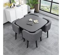 Set di tavolo rotondo e sedie, tavolo rotondo con schienale morbido, traspirante, stile moderno, tavolo da conferenza e 4 sedie, salvaspazio, tavolo da ricevimento e sedie (quadrato grigio lino)