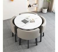 Set di tavolo rotondo e sedie, tavolo rotondo con schienale morbido, traspirante, stile moderno, tavolo da conferenza e 4 sedie, salvaspazio (grigio chiaro)