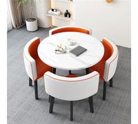 Set di tavolo rotondo e sedie, tavolo rotondo da pranzo con schienale morbido, traspirante, stile moderno, tavolo da conferenza e 4 sedie, salvaspazio (arancione e bianco)
