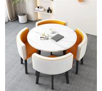 Set di tavolo rotondo e sedie, tavolo rotondo da pranzo con schienale morbido, traspirante, stile moderno, tavolo da conferenza e 4 sedie, salvaspazio (giallo e bianco)