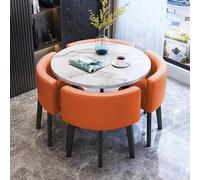 Set di tavolo rotondo moderno per 4 persone, con piano in marmo e sedie in poliuretano, mobili da cucina e soggiorno