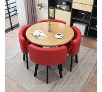 Set di tavolo rotondo per reception per 4 persone, bancone anteriore con sedie, tavolo da negoziato e tavolo da pranzo, rosso 80 x 80 x 75 cm, perfetto per ufficio e conferenze