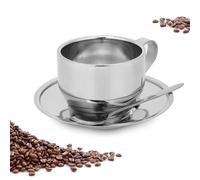 Set Di Tazza Da Caffè Tazza Da Caffè a Doppia Tazza in Acciaio Inoxparete Da 4 Once Con Piattino E Cucchiaio,Da Caffè Espresso per Tè E Caffè Cappuccino