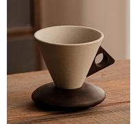 Set di Tazze Caffè Coniche Creative, Tazza in Ceramica Retrò, Design con Manico in Legno, Stabile e Antiscivolo, Adatta per Casa, Ufficio e Ristorante(Natural1,Small)