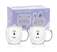 Set di tazze con orsetto carino da 2 Simpatico orsetto con tazze Tazza da caffè con manico e da Latte 250ml Tazzine da caffè in vetro isolante a doppia parete regalo per di una ragazza San Valentino