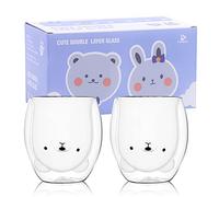Set di tazze con orsetto carino da 2 Tè dell'orso delle tazze carine Tazza di caffè Tazza Latte 250ml Tazzine da caffè in vetro isolante a doppia parete Regalo di vetro per Compleanno San Valentino
