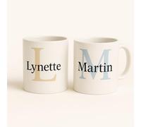 Set di tazze da 2 pezzi, tazze personalizzate con lettera e nome, tazze da caffè personalizzate con iniziale e nome, tazze in ceramica con design a lettera, una tazza da caffè per lei e per lui