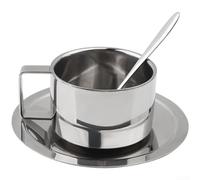 Set di tazze da caffè a doppia parete in acciaio inox con cucchiaino e piattino, isolate per latte macchiato, alternativa in vetro per cappuccino e macchiato, resistente al calore, 13,8 x 5,4 cm