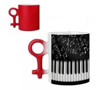 Set di tazze da caffè con tasti di pianoforte e note musicali, ideali per coppie, con design a effetto termotrasferibile. Tazze in ceramica, perfette per un romantico anniversario o San Valentino.