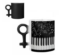 Set di tazze da caffè con tasti di pianoforte e note musicali, ideali per coppie, con design a effetto termotrasferibile. Tazze in ceramica, perfette per un romantico anniversario o San Valentino.
