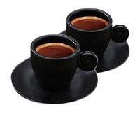 Set di tazze da caffè espresso con piattini, in ceramica opaca, 90 ml, colore: nero opaco, 2 tazze