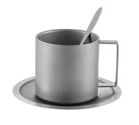 Set di tazze da caffè in acciaio inox a due piani in stile vintage, con cucchiaio e tappetino, isolamento termico per bevande calde e fredde, costruzione per uso quotidiano (280 ml)