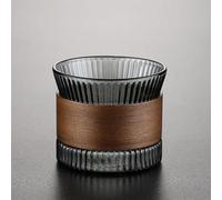 Set di tazze da caffè in vetro da 150 ml, 2 tazze da cappuccino con manicotto in legno di noce, bicchieri per espresso, tè, moka e latte, tazze da caffè senza manico per gli amanti del caffè (grigio