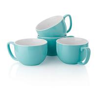 Set di tazze da caffè Jumbo in porcellana turchese con manico per bevande calde o fredde come cacao, latte, tè o acqua, in ceramica liscia con design moderno