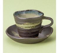 Set Di Tazze Da Caffè Mino Ware Giapponese Con Saucer Nero Ginsai Unryu Giappone