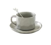 Set di tazze da caffè, piattino e cucchiaino con bordo dorato, tazza in ceramica for uso domestico, tè pomeridiano al latte(Light gray)