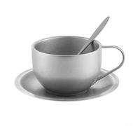 Set di tazze da caffè vintage a doppia parete in acciaio inox con esterno non brucia, tappetino e cucchiaio per bere tutti i giorni (180 ml)