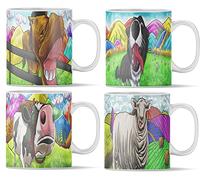 Set di tazze da fattoria con 4 tazze da 11 once - cane, cavallo, mucca e pecora - tazze in ceramica di alta qualità con motivi animali | tazza da caffè idea regalo | tazza (set da 4 bicchieri da 11