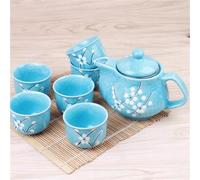 Set Di Tazze Da Tè 1 Pentola 6 Tazze Di Bicchieri In Ceramica Teiera Set Teiere Giapponesi Con Fiori Ciliegio Da Tè Per Ufficio A Casa Bollitore Set Da Tè Pomeridiano(Blue)
