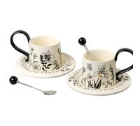 Set di Tazze da Tè,Disegno a Motivo Floreale per Bevande a Base di Latte e per Articoli da Bere,Da Cappuccino Realizzata In Ceramica | Adatto Per Latte Cioccolato Vino Succo Birra Cucina Ristorante Ca