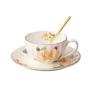 Set di tazze da tè e piattino in ceramica for caffè Set di tazze e piattini da caffè in ceramica peonia Peonia Set di tazze for succhi di latte e piattino Regalo di compleanno for ufficio e casa(1)