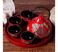 Set Di Tazze Da Tè Felicità Teiera Tazza Da Tè Regalo Forniture Per Matrimoni Matrimonio Tradizionale Set In Ceramica Retro Rosso Doppio Set Da Tè Pomeridiano(Type-C)