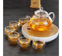 Set di tazze da tè in vetro trasparente a doppio strato resistente al calore, per kung fu, tazze da degustazione, tazze da tè cinesi, set da viaggio per gli amanti del tè (set da 600 ml)