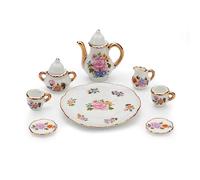 Set di tazze da tè per casa delle bambole, scala 1:6, in porcellana, accessori per casa delle bambole, 8 pezzi, motivo floreale, teiera, piatto, piatti, decorazione per casa delle bambole (giallo)