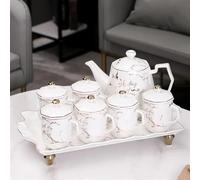 Set Di Tazze Da Tè Set Ceramica Tazza Caffè Tè Marmorizzato Grigio Stile Nordico 1 Pentola 6 Tazze Vassoio Articoli Decorazione Bar Set Da Tè Pomeridiano(F)
