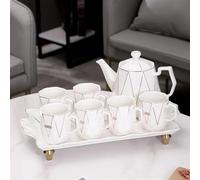 Set Di Tazze Da Tè Set Ceramica Tazza Caffè Tè Marmorizzato Grigio Stile Nordico 1 Pentola 6 Tazze Vassoio Articoli Decorazione Bar Set Da Tè Pomeridiano(A)
