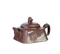 Set Di Tazze Da Tè Set Da Tè Cinese Zisha Regali Yixing Teiere Quadrate In Argilla Viola Maestro Paesaggio Fatto A Mano Teiera Minerale Grezzo Bollitore Per Fango Set Da Tè Pomeridiano