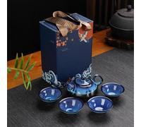 Set Di Tazze Da Tè Set In Ceramica Accessori Per Produzione Tè Cinese Kung Fu Una Pentola Quattro Tazze Migliori Regali Festa Per Gli Appassionati Set Da Tè Pomeridiano(B)