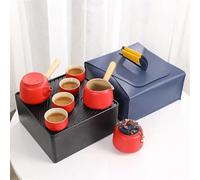 Set Di Tazze Da Tè Set Tè Kungfu Portatile Giapponese Viaggio Creativo Con Manico Laterale Ceramica Teiera Per Stoccaggio Aperto Piatto Forniture Esterni Set Da Tè Pomeridiano(Red)
