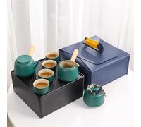 Set Di Tazze Da Tè Set Tè Kungfu Portatile Giapponese Viaggio Creativo Con Manico Laterale Ceramica Teiera Per Stoccaggio Aperto Piatto Forniture Esterni Set Da Tè Pomeridiano(Green)
