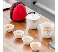Set Di Tazze Da Tè Set Tè Viaggio Una Pentola Quattro Tazze Utensili In Porcellana Bianca In Ceramica Kung Fu Borsa Stoccaggio Portatile Set Da Tè Pomeridiano(F)