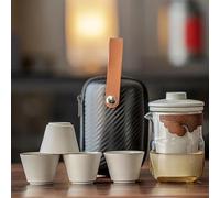 Set Di Tazze Da Tè Una Pentola Quattro Tazze Da Viaggio Set Tè Kung Fu Casalingo In Ceramica Nera Portatile Campeggio All'aperto Set Da Tè Pomeridiano(E)