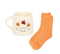 Set di tazze e calze magiche autunnali, Harvest Moon Design, tazza in ceramica (380 ml), comodi calzini autunnali, colori stagionali, adatti al microonde, perfetto per bevande autunnali e comfort
