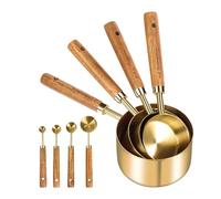 Set Di Tazze E Cucchiai Dosatori | Misurini E Cucchiai In Acciaio Inox Con Manico In Legno | Cucchiai Impilabili da Tavolo e Cucchiaino 8 Pezzi per Ingredienti Secchi e Liquidi