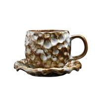 Set Di Tazze E Piattini Da Caffè In Ceramica Martellata Da 260 Ml, Tazze Da Tè Fatte A Mano E Trasformate In Forno, Tazze Da Caffè Con Texture Creativa, Tazze For Casa E Ufficio(Yellow,Cup set)