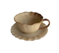 Set di Tazze e piattini da caffè in Ceramica Vintage | Texture Lavorata a Mano in Forno con decori Latte Art, Perfetti per Il tè pomeridiano | Design con Base Antiscivolo (Verde)