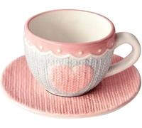 Set di tazze e piattini da tè, grazioso set da caffè in ceramica for pomeriggio for ragazze, tazza in porcellana Bone China con finiture rosa da 250 ml, rosa
