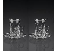 Set di tazze e piattini in cristallo turco, bicchieri trasparenti con manico, bicchieri vintage, bicchieri e vassoio per caffè e tè, decorazione da cucina (Style D, 2pcs)