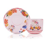 Set Di Tazze E Piattini In Vetro Con Fiori Hello Kitty