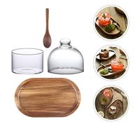 Set di tazze in per ristorante di casa, vassoio in legno da dessert, 4 pezzi