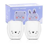 Set di tazze per gatti carini da 2 Cute Cups Cat Tea Coffee Cup Tazza Latte 250ml Tazzine da caffè in vetro isolante a doppia parete Regalo di vetro per il compleanno personale San Valentino e Ufficio